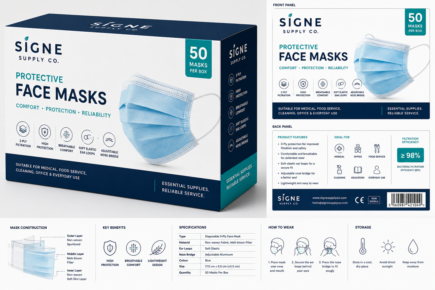 Disposable 3-Ply Face Masks
